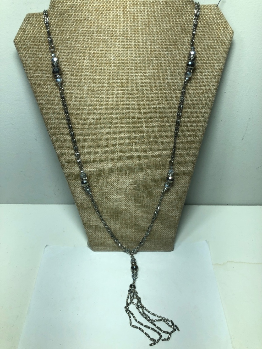 Black mirror glass bead chain necklace 34”